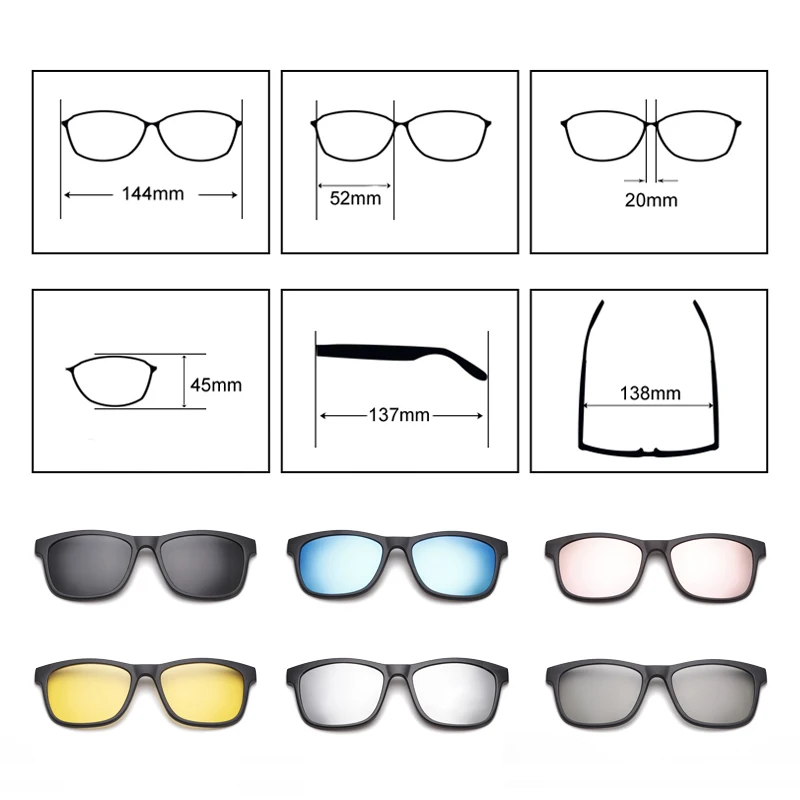 Два Oclock магнитные солнцезащитные очки для мужчин Поляризованные клип на солнцезащитные очки для женщин 3D очки ночного видения Поддержка настроить диоптрий объектив A2201