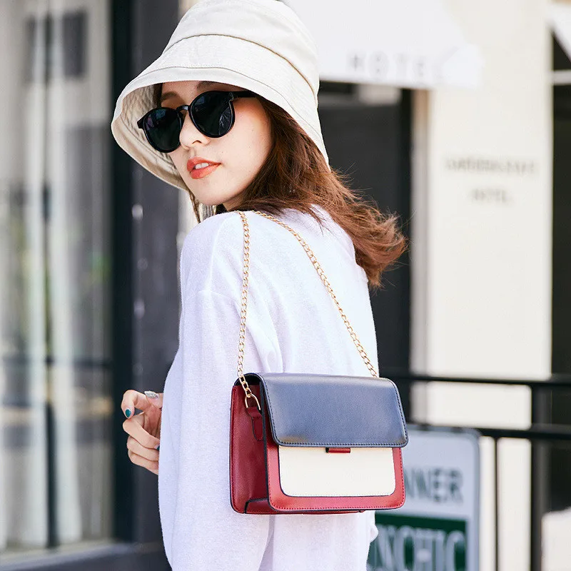 

Women's Bag 2019 New Fashion Small Square Bag Chain Messenger Bag Female Shoulder Bag Color Matching Crossboday Bag for Women