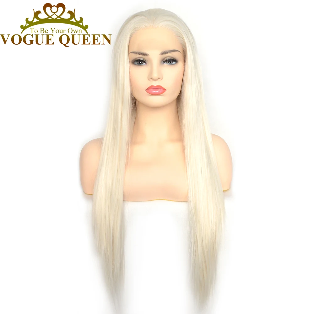 Vogue queen платиновый блонд прямые синтетические парики на кружеве натуральные