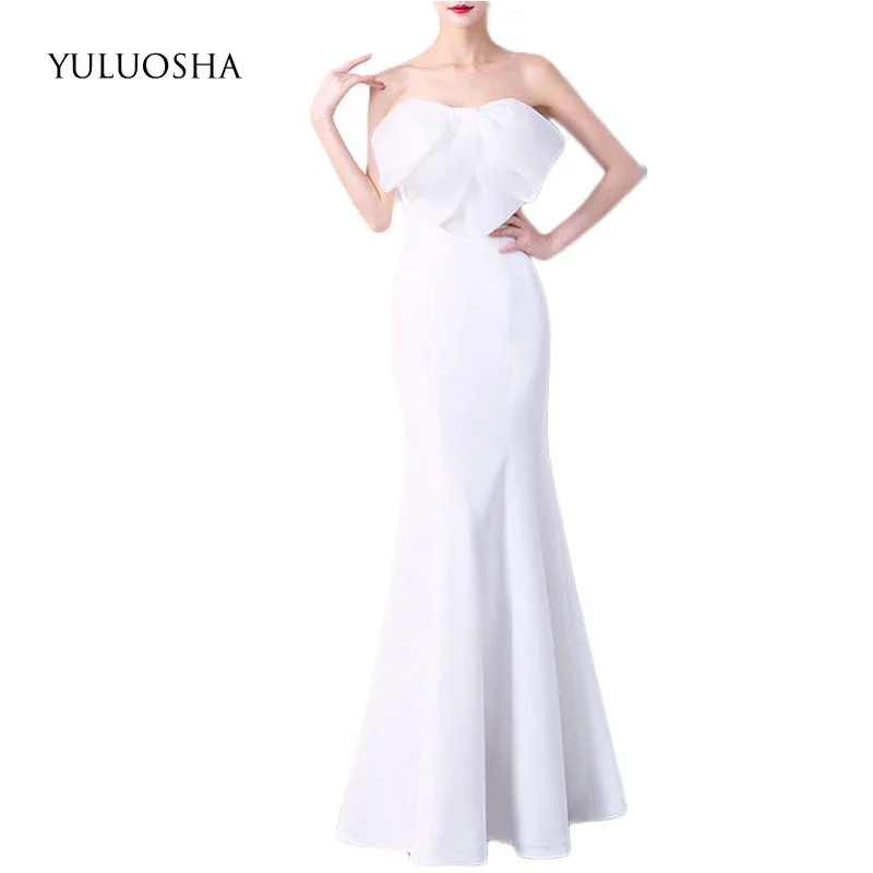 YULUOSHA/сексуальное белое вечернее платье без рукавов бретелек Вечерние