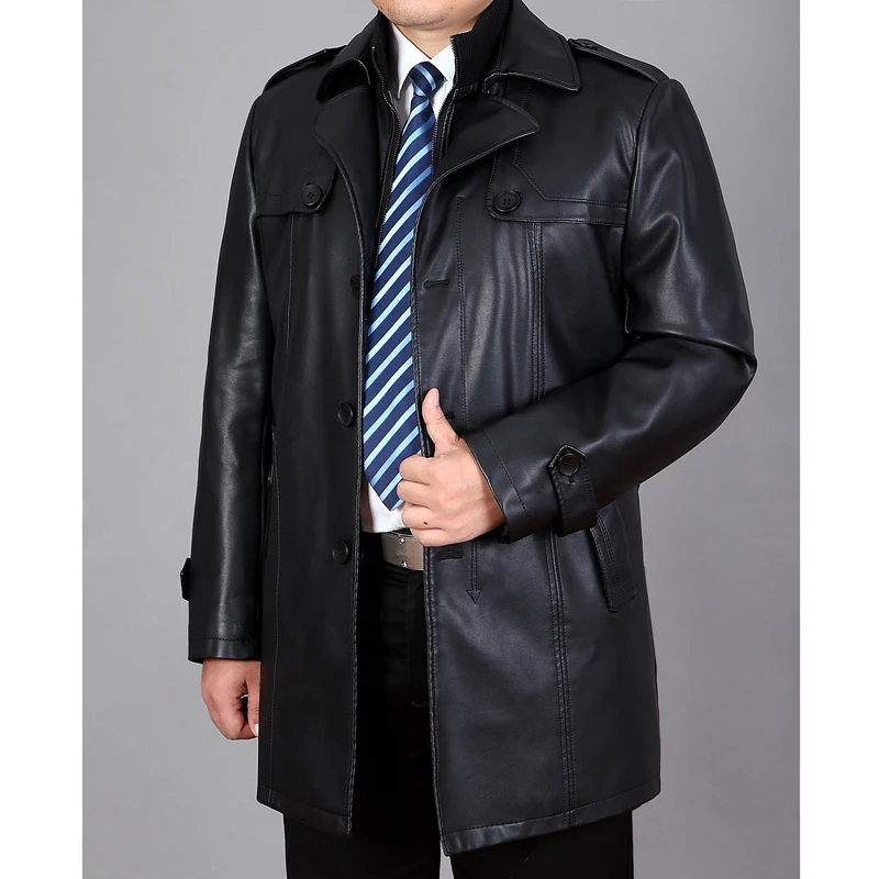 Новое мужское кожаное пальто, мужская кожаная куртка, большой M-4xl осенью и зимой - Цвет: Black
