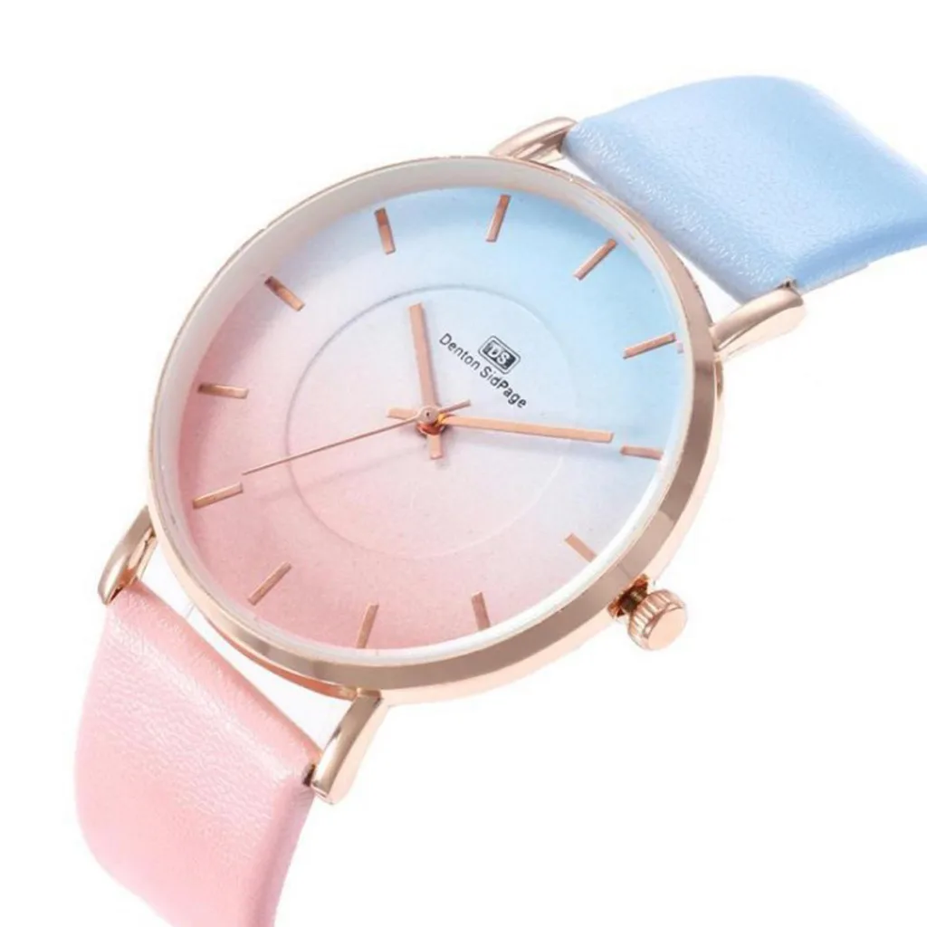 Reloj de cuarzo con gradiente para mujer, pulsera de cuero sintético, analógico