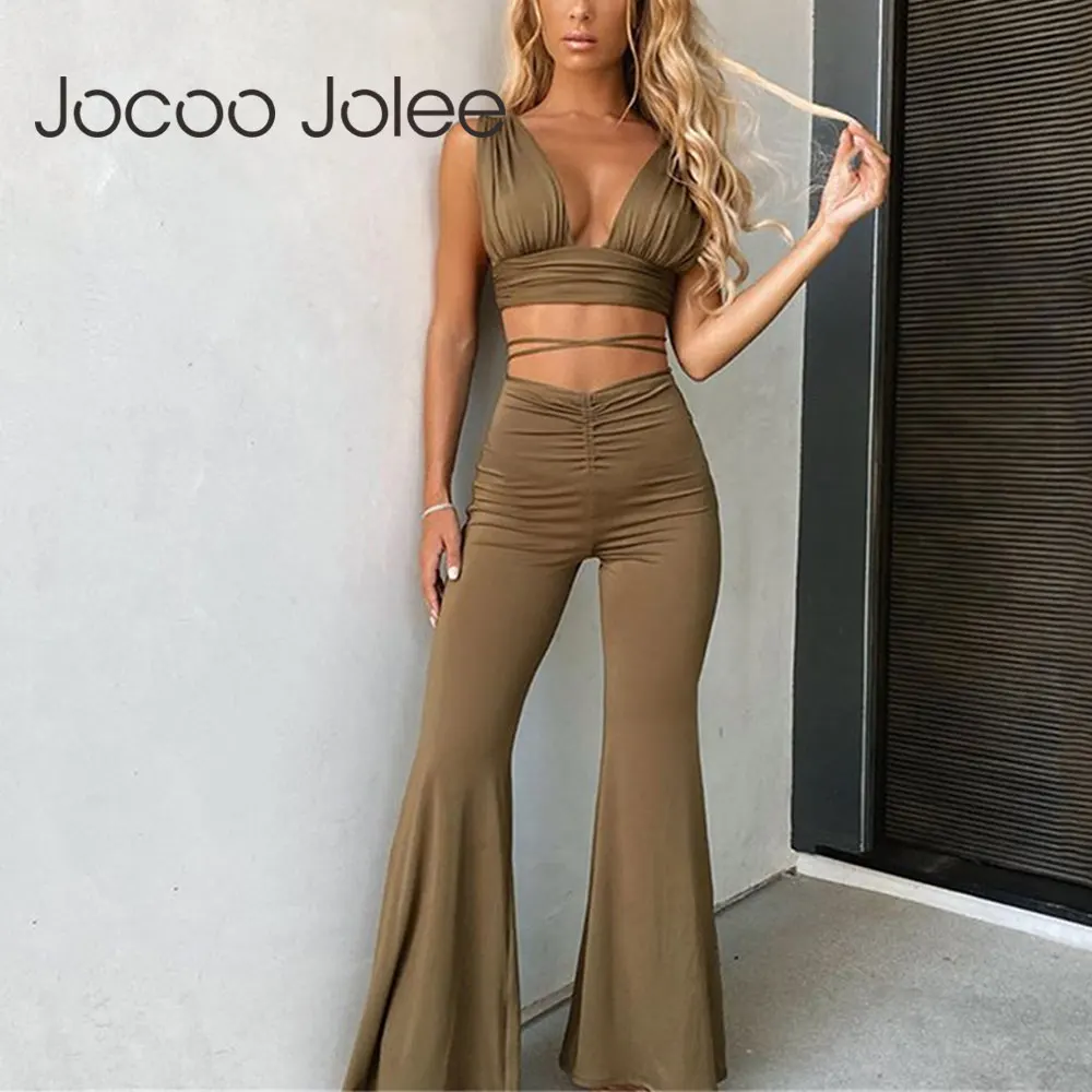 Комплект женский из двух предметов Jocoo Jolee летний однотонный вечерние с глубоким