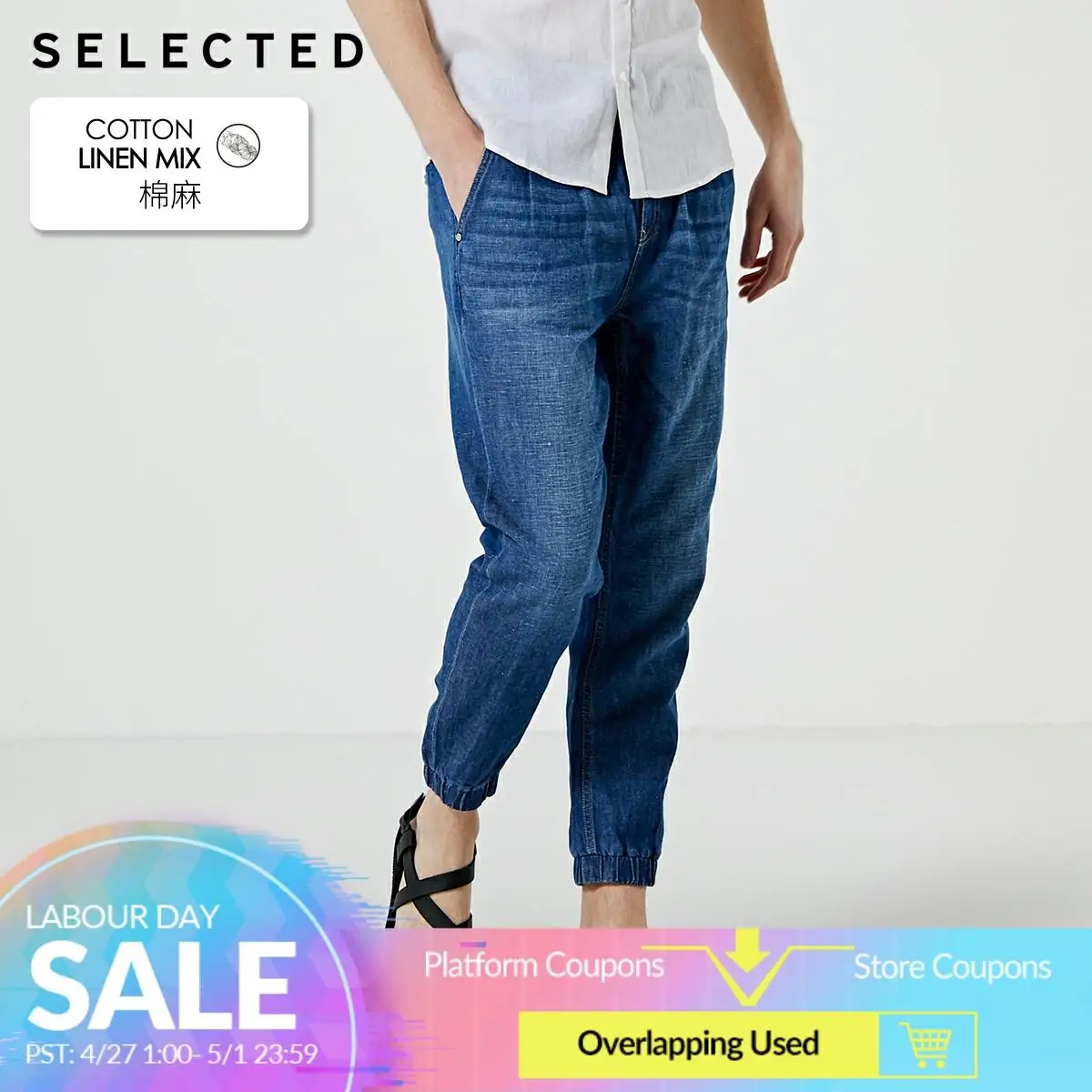 

SELECTED Men's Cotton & Linen Denim Pants Ankle-tied Casual Jeans S|419232523