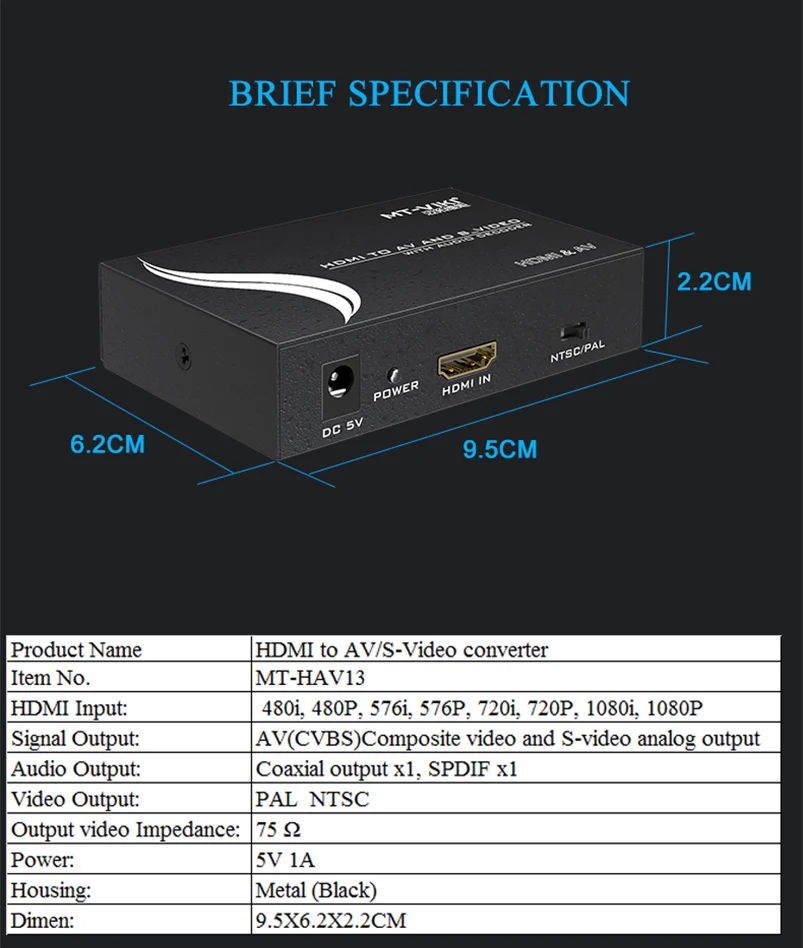 HDMI в AV+ S-VIDEO+ SPDIF аудио+ COXIAL конвертер металл