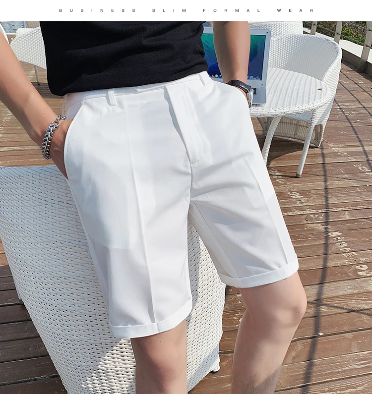 Fashion (Black)Summer Suit Shorts Men Clothing 2022 Korean Slim Fit Business Casual Straight