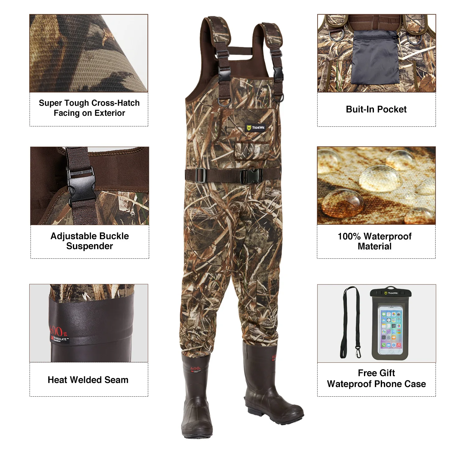 TideWe охотничья рыболовная грудь для мужчин женщин Realtree MAX5 Camo с 600 г теплоизоляцией