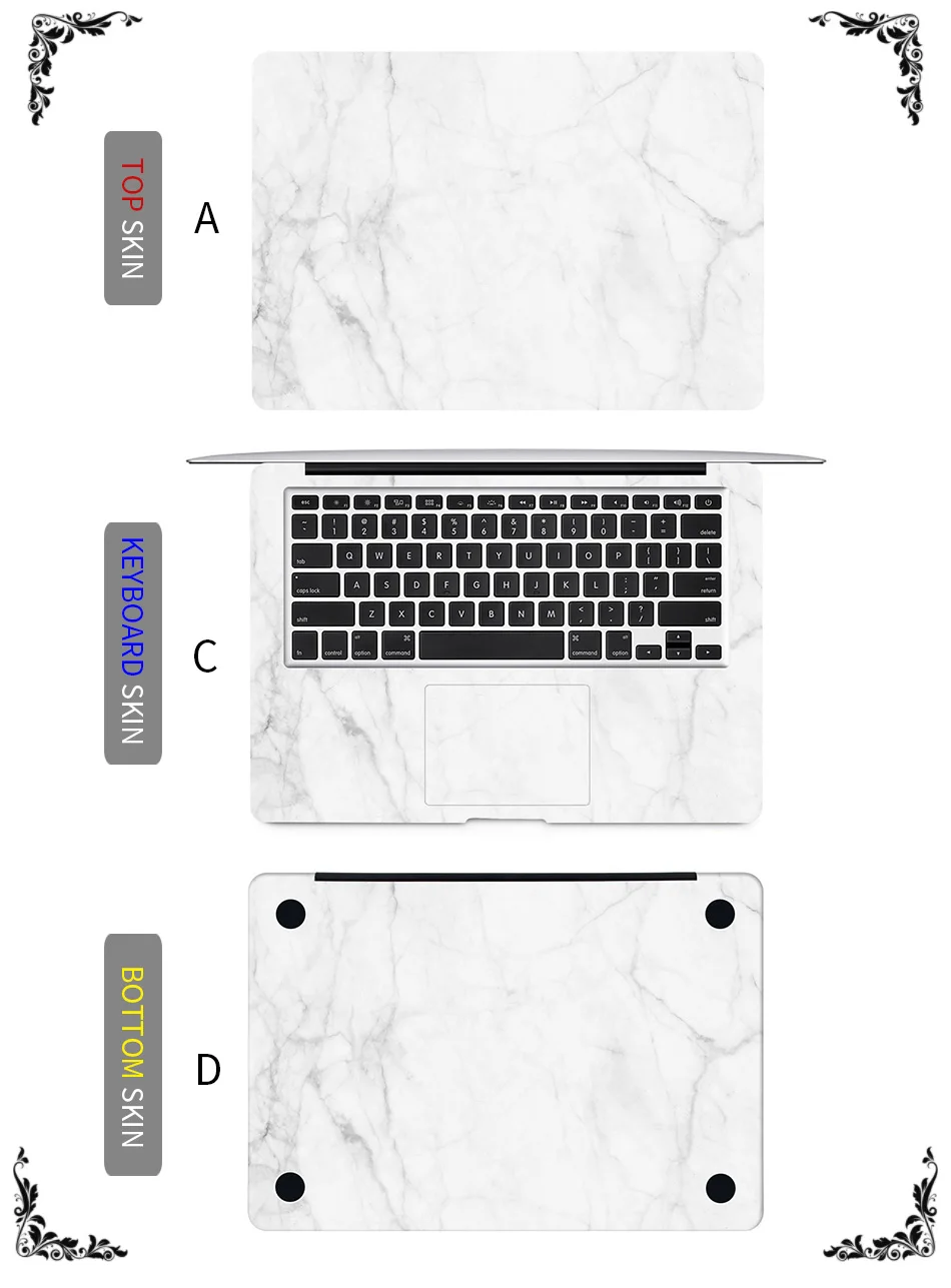 Белый мрамор зерна ноутбука Наклейка для MacBook Air 1" 13" Pro 1" retina 12 15 дюймов Mac книга Защитная полное покрытие кожи