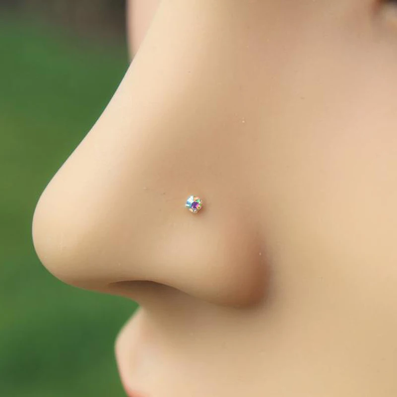 925 Sterling silver nose stud 2.0mm clear crystal straight silver nariz piercing jewelry 36pcs with new packing box