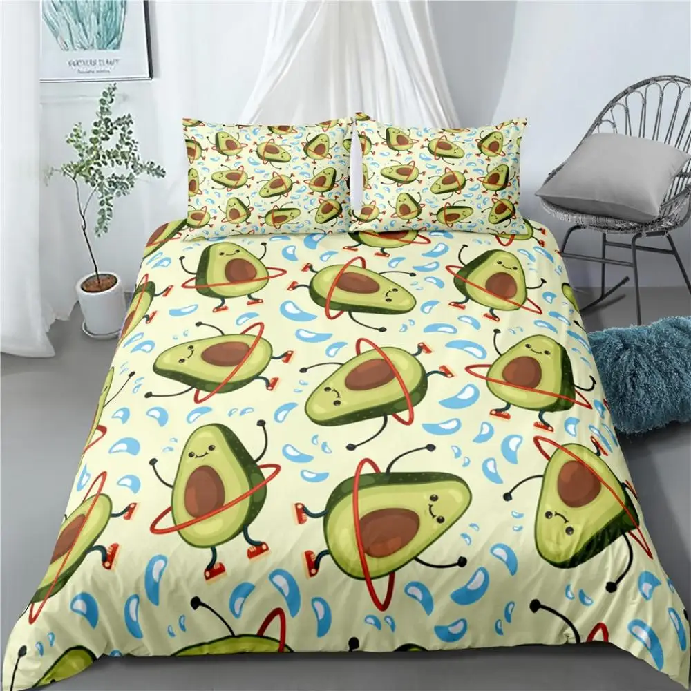 

King Queen Multi-size Bedding Set Duvet Cover Set Cartoon Duvet Cover Pillowcases Avocado Bed Cover Bed Linen Set