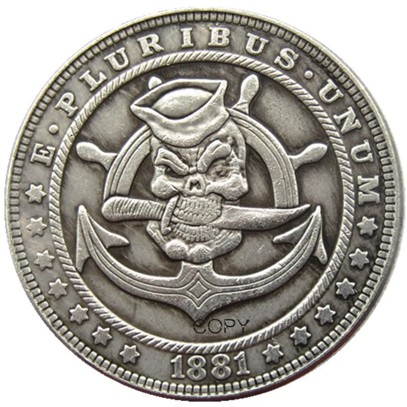 HB(127) Хобо США 1881 Морган доллар Череп Зомби Скелет посеребренные копии монет | Дом