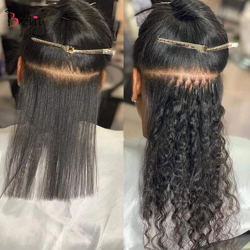 Soltas do Cabelo do Virgin Brasileiro das Extensões do Cabelo do Microlink do Volume Extensões do Cabelo para a Beleza Preta de Sempre Extensões Encaracoladas Microlinks Ponta eu 1 High Quality Apliques e perucas