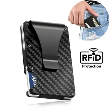 

Carbon Fiber Credit Card Holder RFID Non-Scan Metal Wallet Purse Male Business Card Holder Outdoor Supplies