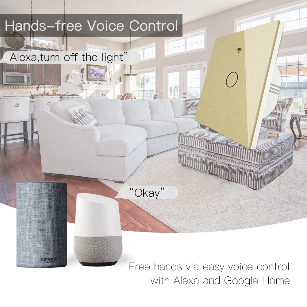 Золотой Wi-Fi дистанционный переключатель освещения RF433 Беспроводной дистанционного Управление Стекло выключатель работает с Alexa Echo Google Home