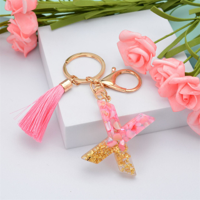 Creative Letter Alphabet Crystal Arylic Liquid Keychain Women Key Chains Ring Car Bag Tassels Pendent Charm Gift Accessory