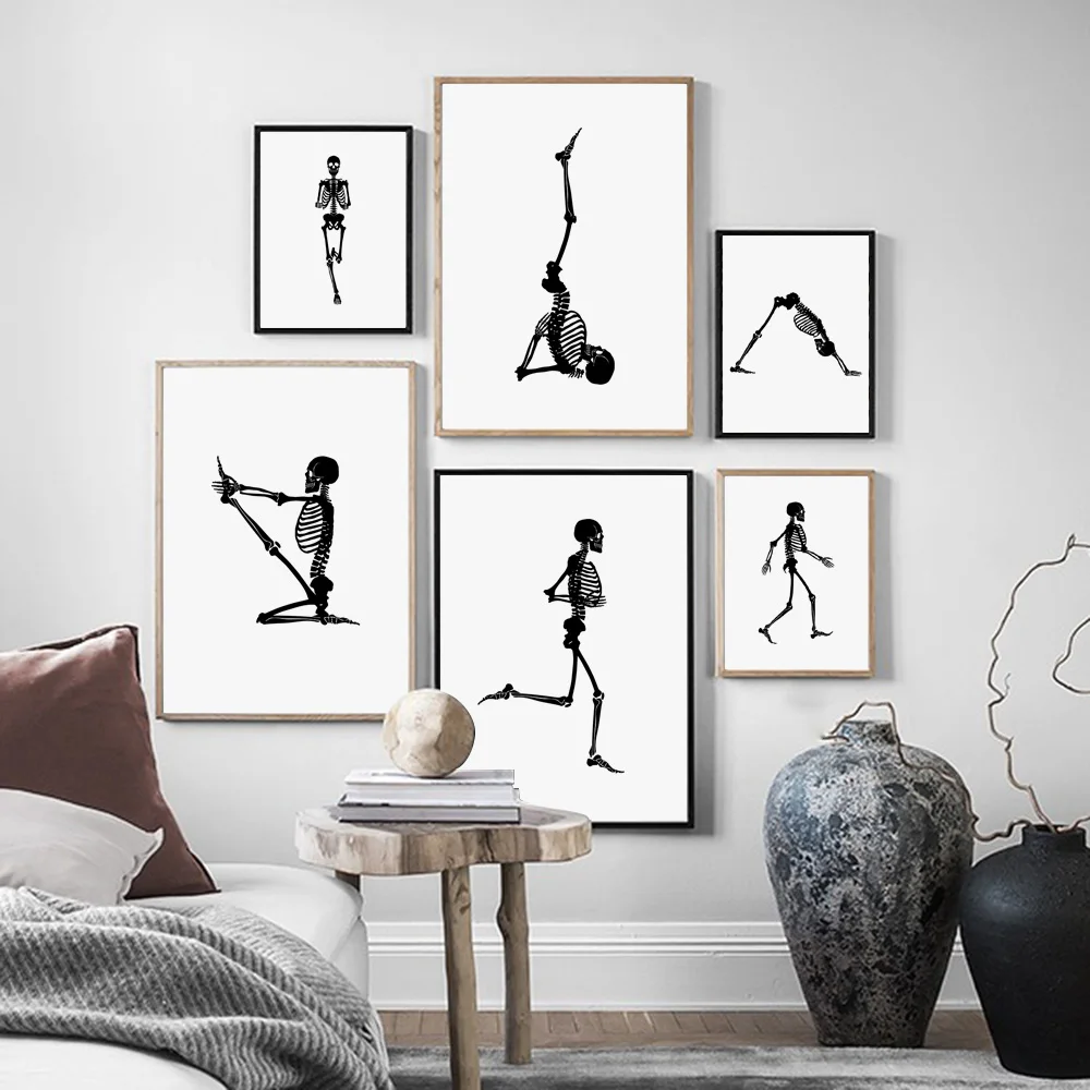 

Black Skeleton Running Yoga Minimalist Wall Art Canvas Painting Nordic Posters and Prints Wall Pictures for Living Room Decor