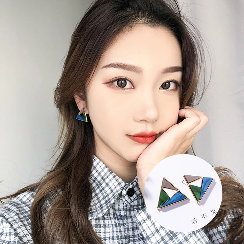 Korean Simple Mixed Colors Acrylic Stud Earrings For Women Jewelry Geometric Round Triangle Female Statement Earrings