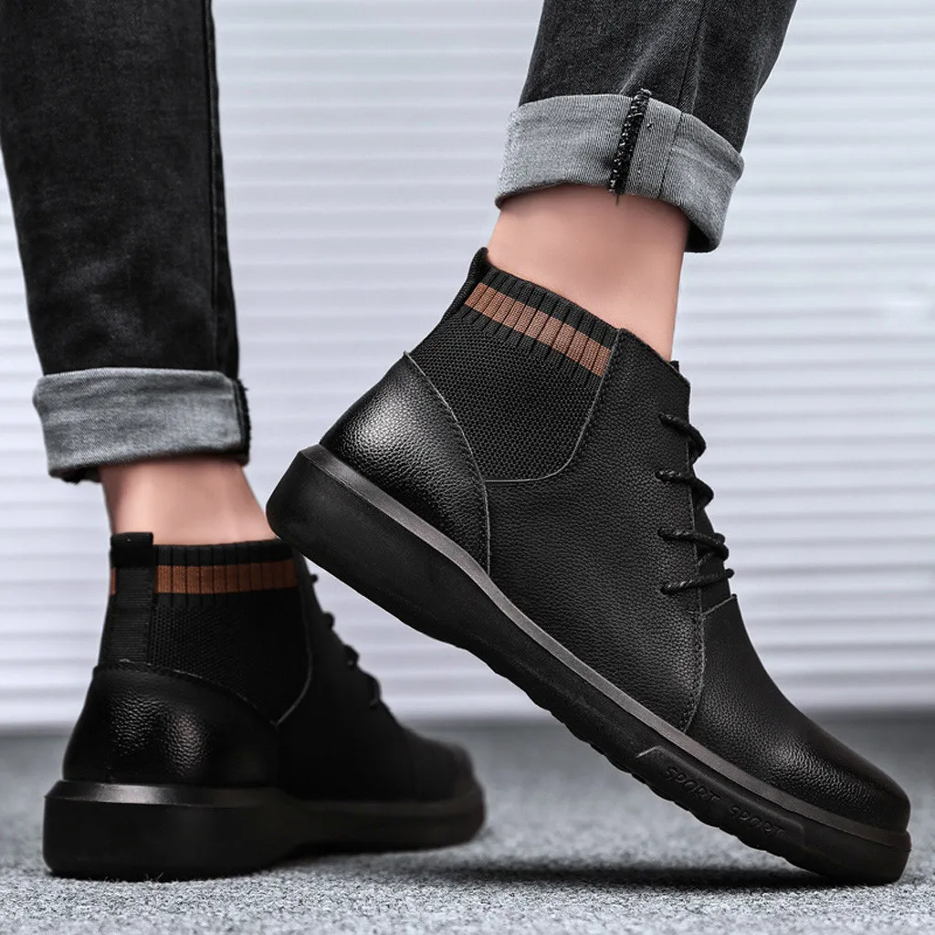 Men Winter Waterproof Boots Fashion Quality Leather Lace Up Ankle Boot Man's Wear Resistance Work Boot Winter Warm Plush Boots