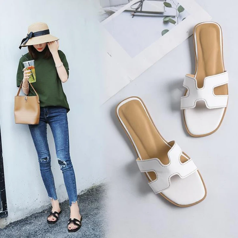 

Flat bottom one word slippers women 2020 summer new Korean casual sandals women's beach shoes