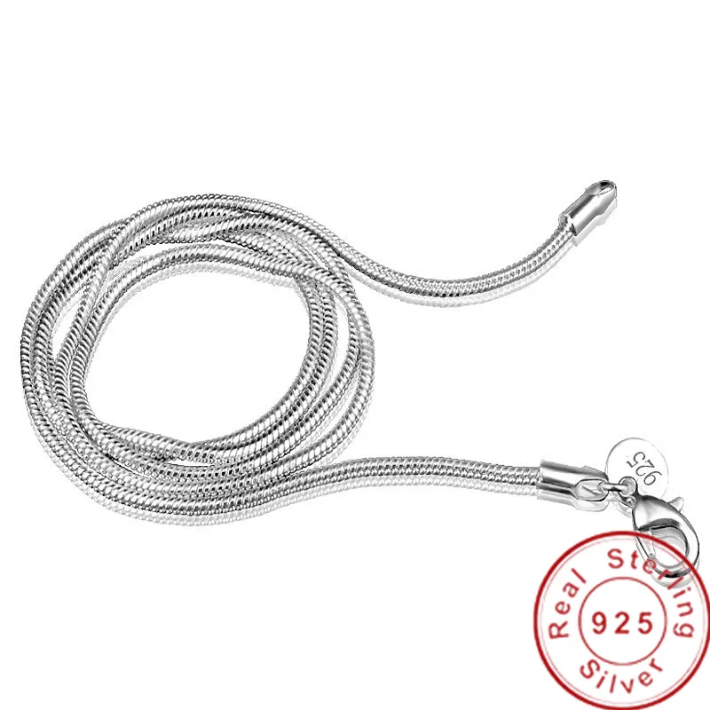 Silver necklace Genuine 925 silver 2mm round snake chain 40cm 45cm 50cm 55cm 60cm 65cm 70cm 75cm women men