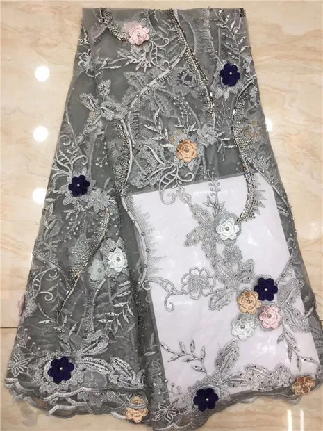 Dark green handmade french beaded lace fabrics 3d flower laser cut fabric luxury full beaded bridal lace fabric 5yards 812