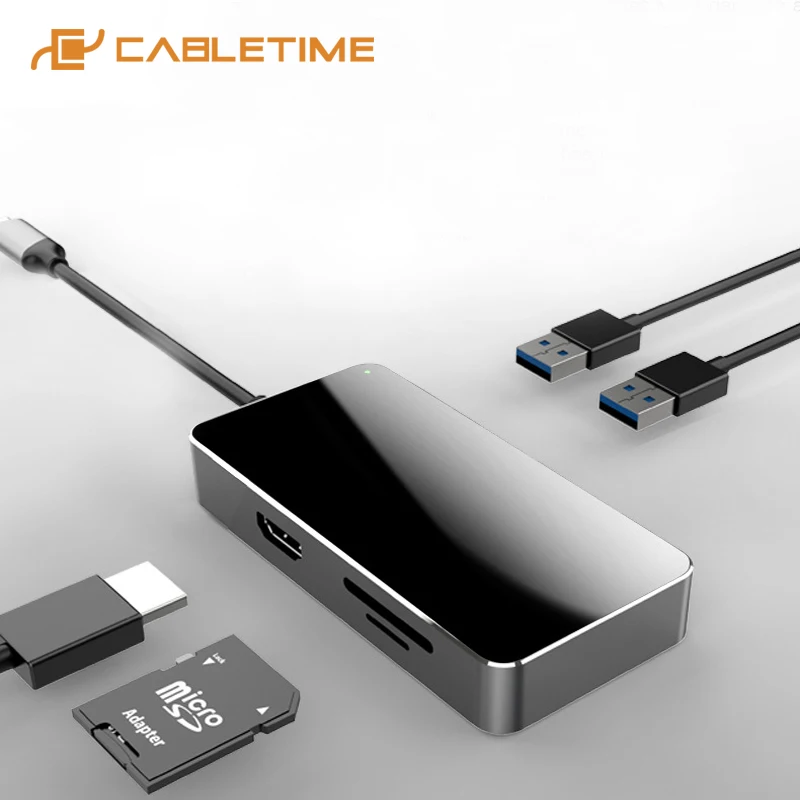 

CABLETIME Type-C Hub to HDMI 4K USB3.0 LAN Port SD/TF Card Reader Multi HUB for Dell Lenovo Macbook PC C294