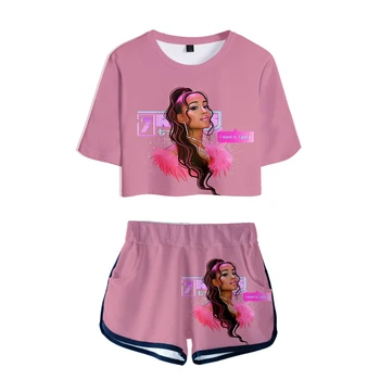 

Fashion 3D Printed Ariana Grande Two-Piece Sets Fashion Women Exposed navel girl's short T shirt +Short Pants 3D two-piece Sets