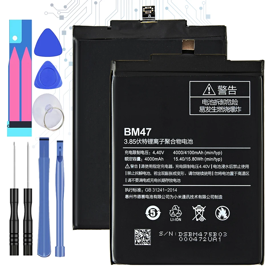 Сменный аккумулятор BM47 для Xiaomi Redmi 3 3s 4x 3pro Hongmi батарея 4100 мАч + номер отслеживания |
