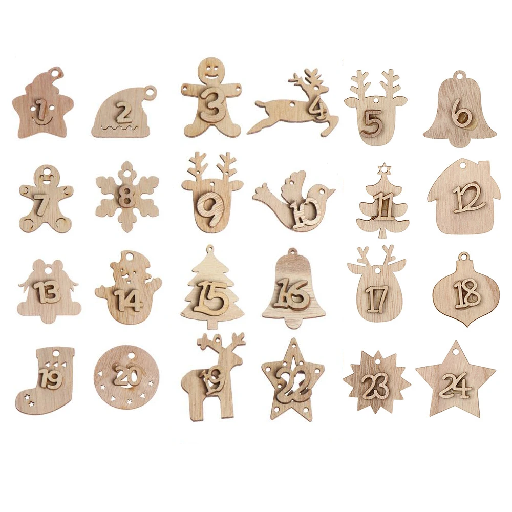 24PCS Wooden Pendant Christmas Advent Calendar Label Countdown Xmas Numbers DIY Gift Bags Hanging Tags | Дом и сад