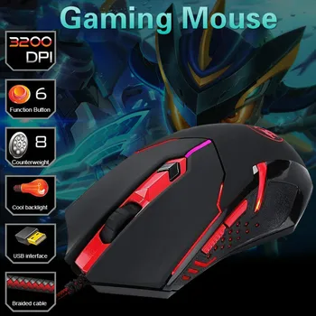 

Ergonomic Wired Gaming Mouse 6 Button 3200 DPI LED USB Computer Mouse Macro Programming Office Mouse with Backlight for PC