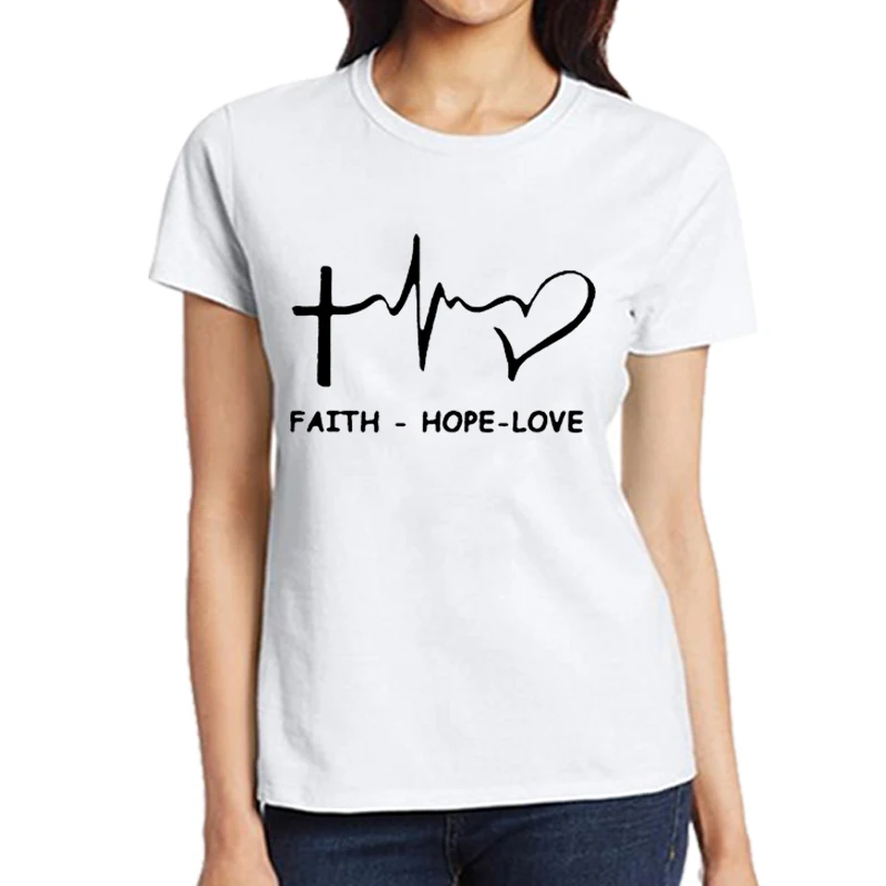 

Summer Short Sleeve Faith Hope Love T Shirt O-Neck Casual Ladies Tee Valentine Tops Christian Women T-Shirt