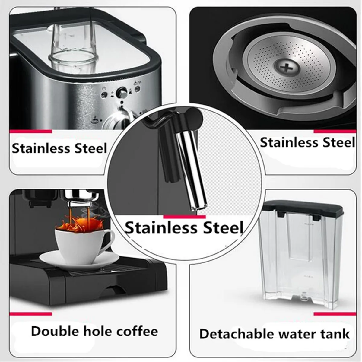 Semi Automatic Coffee Maker 3In1 Cafe Maker Machine Kitchen 1.5L