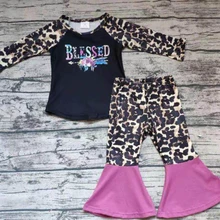 Комплекты одежды для малышей; Одежда для девочек; топ с длинными рукавами и леопардовым принтом; брюки-клеш; комплект одежды из 2 предметов с цветочным принтом для малышей