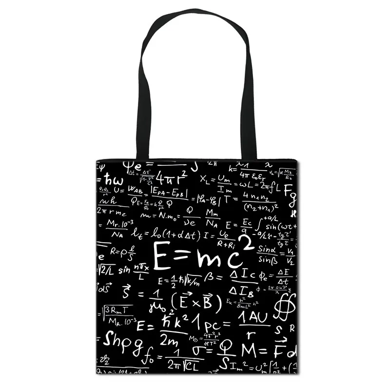 Cute Math Physics Formula Shoulder Bag Science Experiment Handbag Girls Canvas Totes Bag Women Large Capacity Shopping Bags 