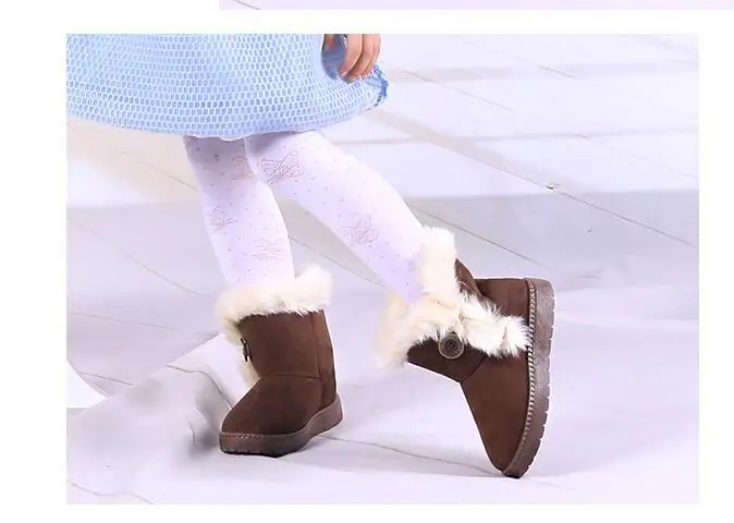 Теплые детские зимние сапоги для детей; Новинка; зимняя детская обувь принцессы для малышей; нескользящие красивые ботинки на плоской подошве с круглым носком для маленьких девочек