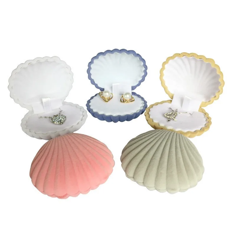 

1Pc Sea Shell Cute Velvet Jewelry Box Wedding Engagement Ring Box for Earrings Necklace Bracelet Jewelry Display Gift Box Holder