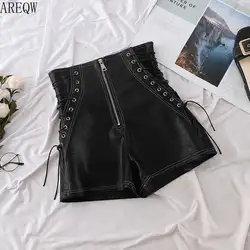 Женские шорты из искусственной кожи с высокой талией 2019 новые осенние и зимние сексуальные шорты облегающие черные кожаные облегающие