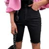 Knee Length Denim Shorts Women Push Up Elastic High Waist Biker Shorts Jean Summer Black Streetwear 6