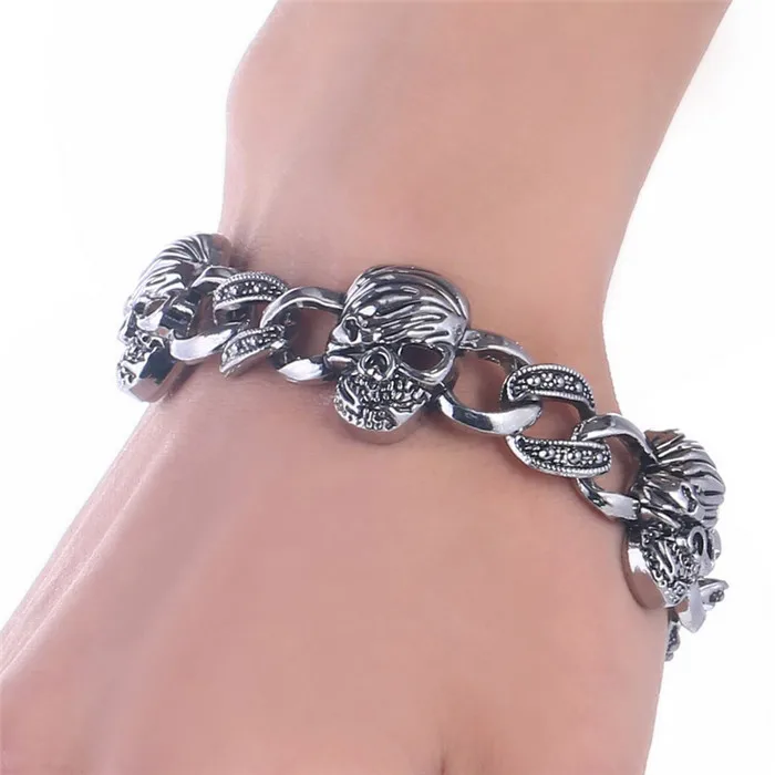 SL521 Винтажный браслет с черепом из бисера Boho Скелет Браслет античный посеребренный ручной работы звено цепи мужской браслет Pulseiras Masculinas - Окраска металла: SL521