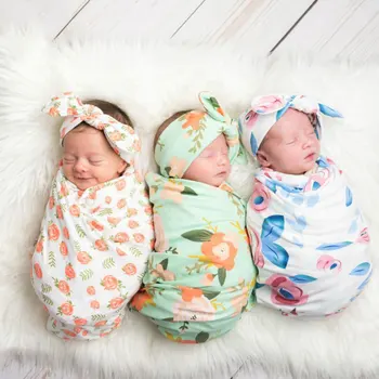 

Girl Boys Toddler Daily Wrap Newborn Baby Home Gift Headband Set Party Fashion Swaddle Blanket Photography Props Floral Print