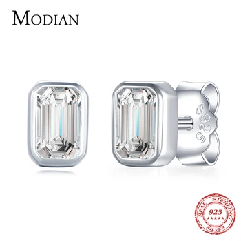 

Modian Exquisite 925 Sterling Silver Emerald Cut AAAAA Zirconia Stud Earrings For Women Wedding Statement Fine Jewelry Brincos