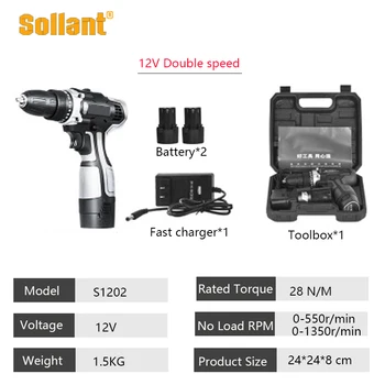 

Sollant 12V Single Speed Cordless Drill Electric Screwdriver Mini Wireless Power Driver DC Lithium-Ion Battery 3/8-In