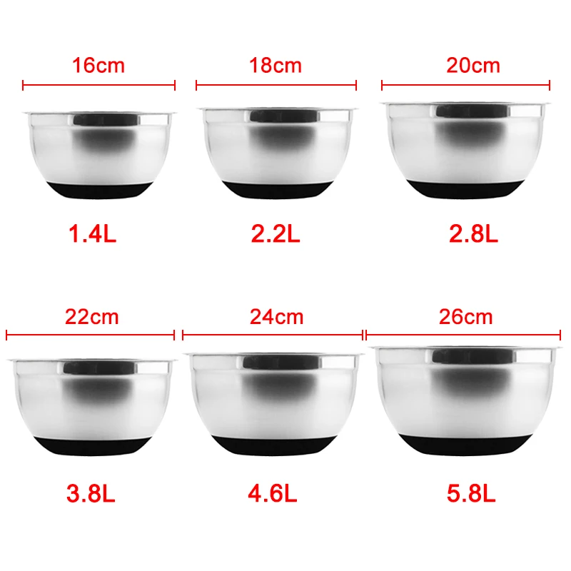Миска для смешивания из нержавеющей стали Нескользящая силиконовая Нижняя раковина для яиц кухонная техника JS22