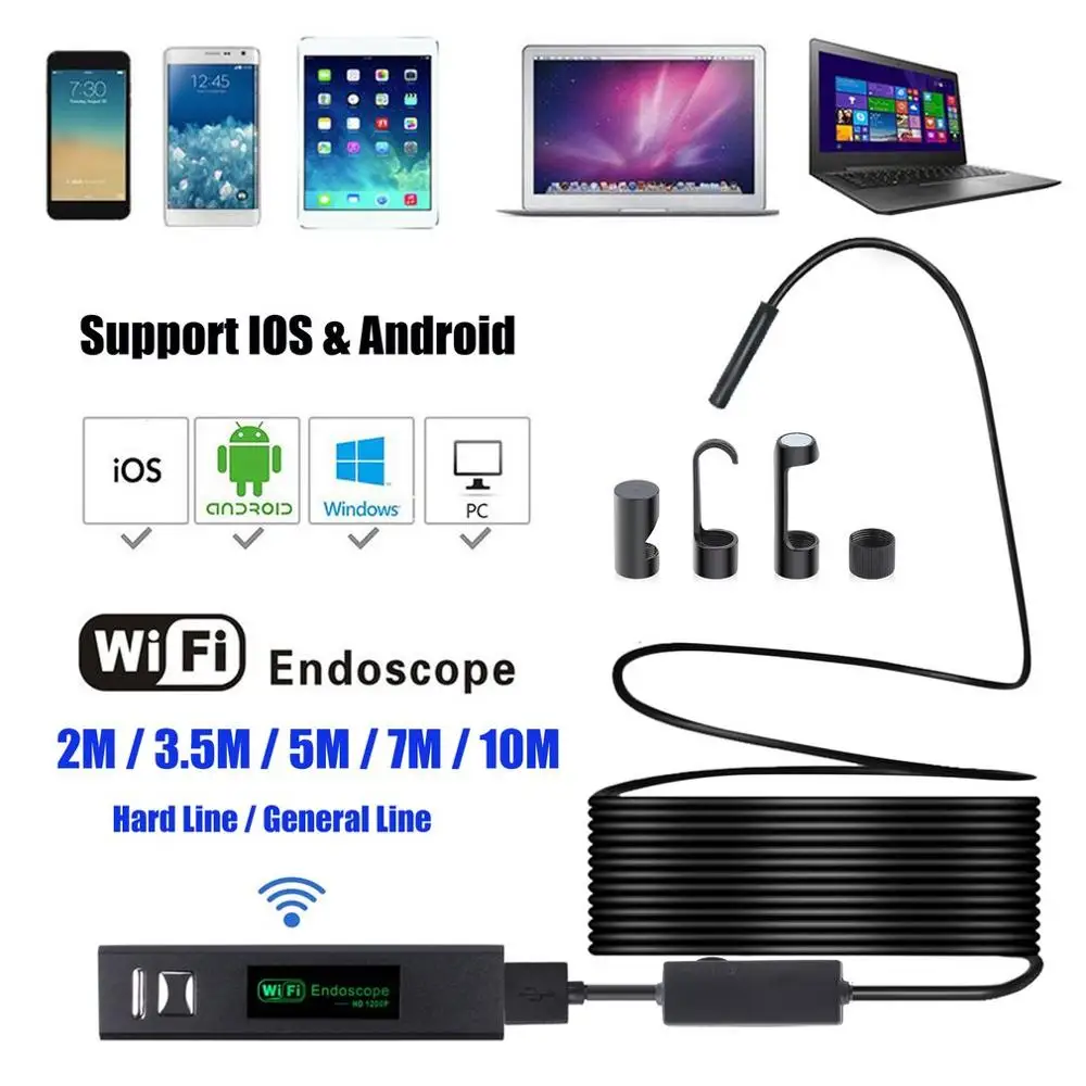 

8mm WiFi 7m Endoscope With Hard Cable Waterproof USB Endoscope Handheld Borescope Digital Inspection Camera For Phone