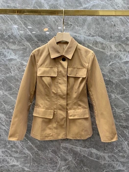 

2020 New Style for Autumn and Winter Women's Lapel Symmetric Pocket Decoration Plain Long-Sleeve Slim Cropped Jacket 910