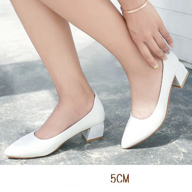 Женская рабочая обувь на квадратном каблуке средней высоты с острым носком; повседневная женская обувь на высоком каблуке; большие размеры - Цвет: 5cm