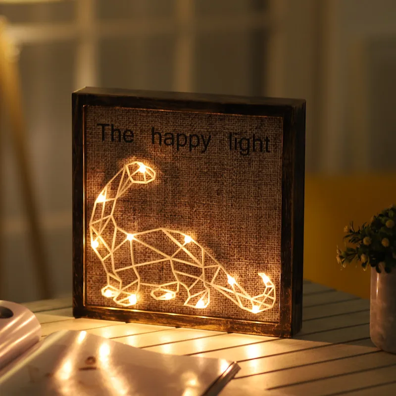 Hinnixy Nordic Bedside Lamp Retro Photo Frame Animal Plant Spacecraft Living Room Wall Decoration Christmas Gift Night Lights - Испускаемый цвет: penguin