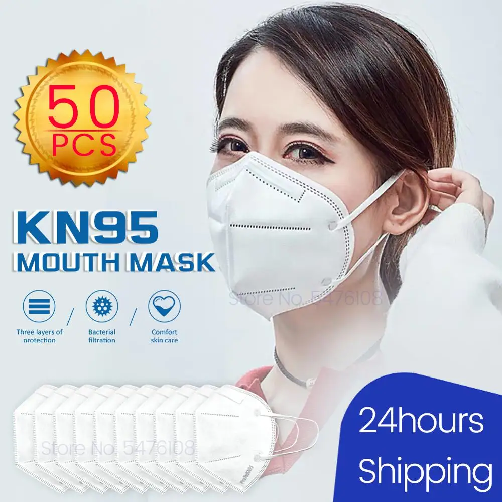 

KN 95 Masks 50PCS KN95 Mask Reusable Mask Non-Woven Anti-COVID-19 Dust PM2.5 Mouth Face Mask Same Protective As N95 KF94 FFP2