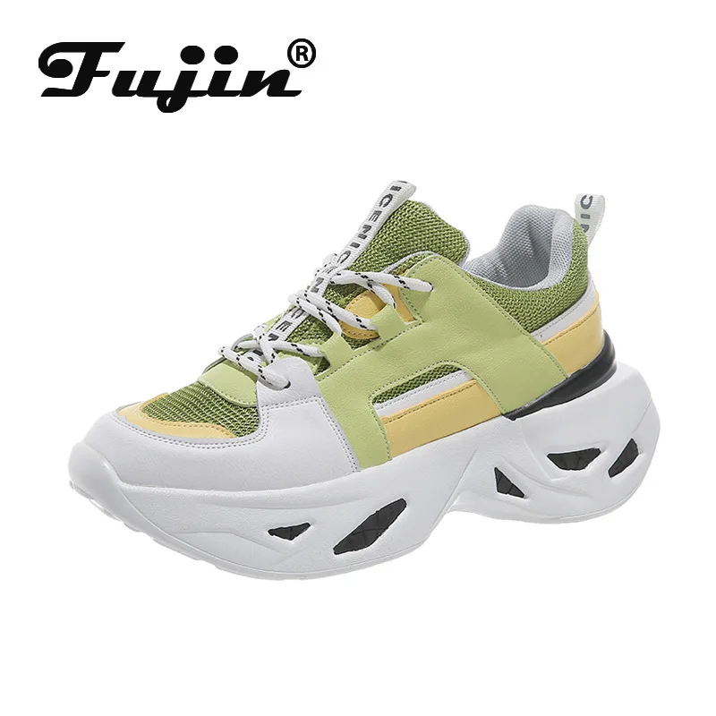 

Fujin Women Sneakers Spring 2020 Platform Fashion Mixed Colors Breathable Cross Tied Round Toe Thick Bottom Causal Chunky Shoes
