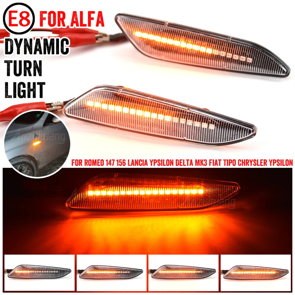 Huhpa 2Pcs Indicatore Laterale Dinamico Luce Freccia Segnale di Girata Blinker Lampade for Alfa Romeo for 156 147 for Fiat Tipo Lancia Delta 3 Ypsilon(Smoked Type